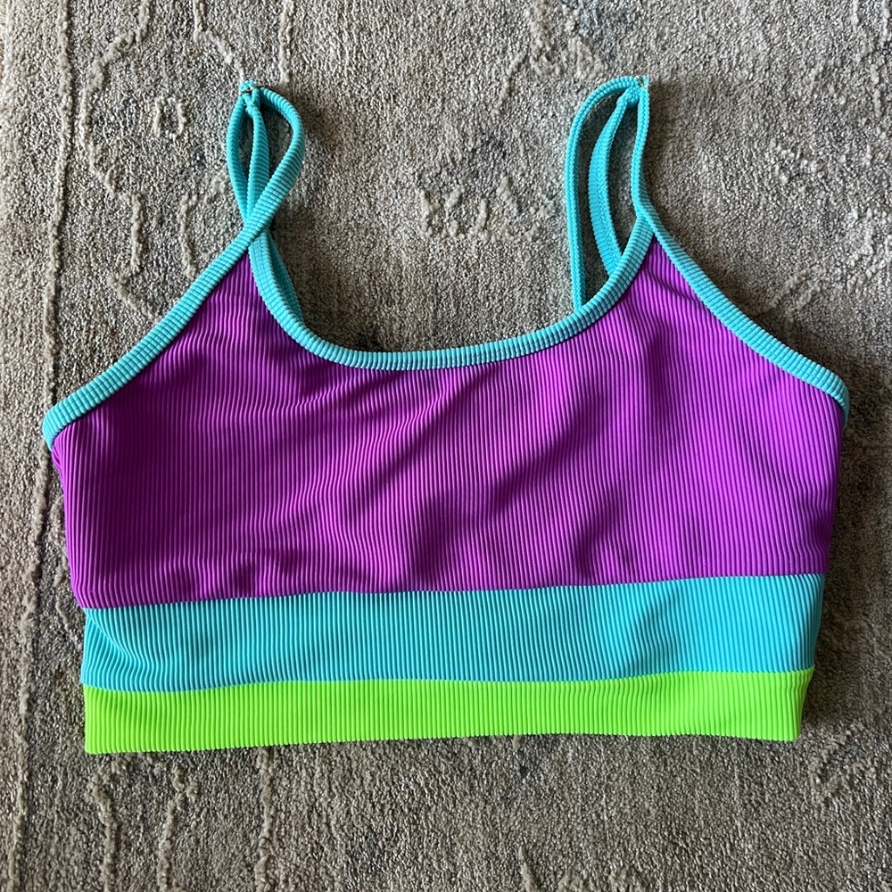 Beach Riot Kids Colorblock Swim Top - Purple, Aqua & Lime